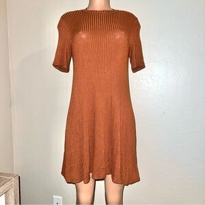 American Eagle Outfitters Ladies S Rust Brown Ribbed Short Sleeve Fall Dress